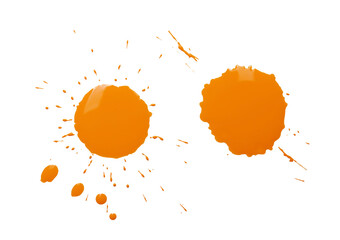 Orange paint splashes on white background, top view