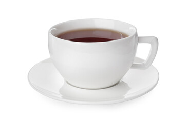 Cup of aromatic hot tea isolated on white