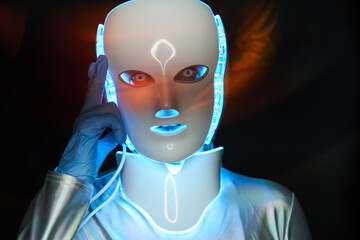Portrait of futuristic robot. Concept of future technology.