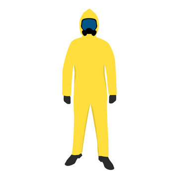 Medic in yellow hazmat protective suit.