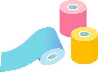イラスト素材: キネシオテープ　テーピング　マスキングテープ　ブルー、ピンク、イエローのカラフルな色の複数セット