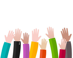 Mains en l'air - travail d'équipe, vote, liberté d'expression