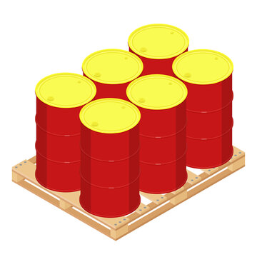 Industry oil barrels or chemical drums stacked on wooden pallet.