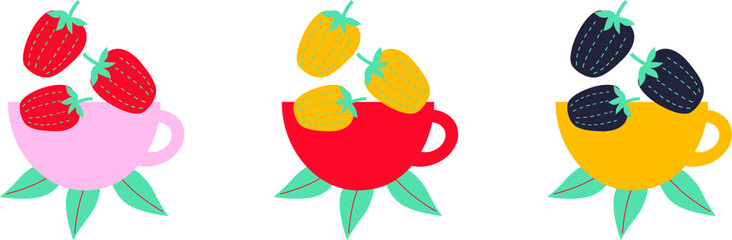 Tea fruit logo set for products, confectionery, packaging and advertising. Abstract flat stickers, emblems and labels for tea. Graphic design editable for your design.