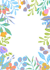 Fototapeta na wymiar colorful floral twigs branches flowers frame arrangement, isolated vector illustration