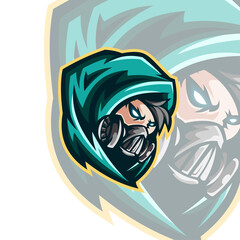 Assassin Reaper Head with mask Mascot Logo Illustration Template