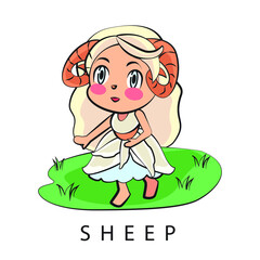 Sheep girl, chinese zodiac or shio sign cartoon vector illustration , Lunar New Year