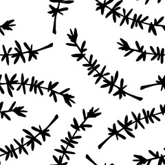 black and white floral seamless pattern, endless repeatable plant texture, vector illustration background