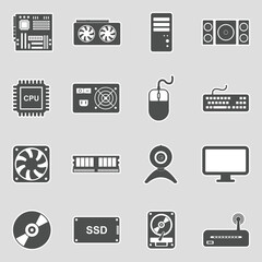 Computer Components Icons. Sticker Design. Vector Illustration.