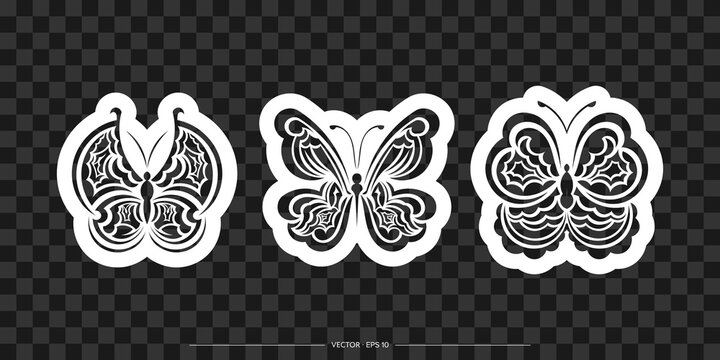 Set of butterfly ornament in retro style. Good for tattoos, prints, and postcards. Vector illustration