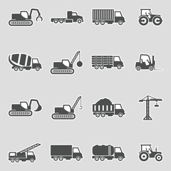 Construction Transport Icons. Sticker Design. Vector Illustration.