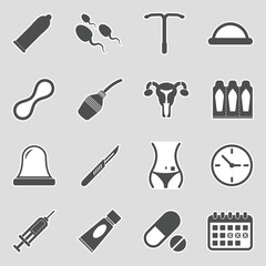 Contraception Icons. Sticker Design. Vector Illustration.