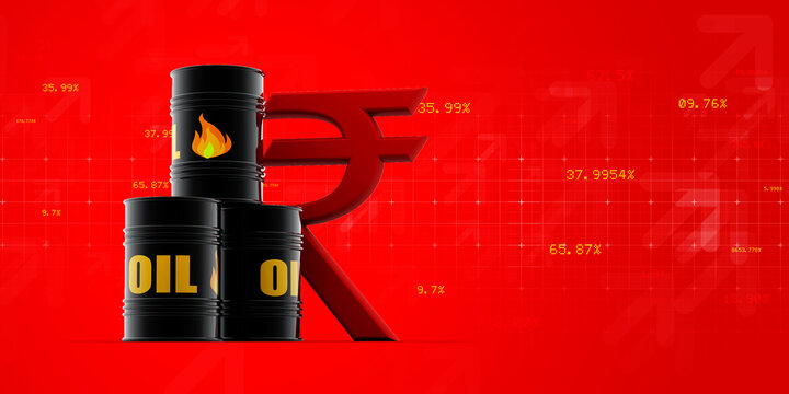 3d illustration of oil barrels with a graphical representation of hiking price.
