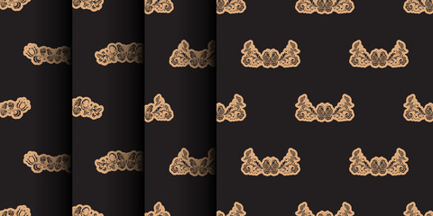 Set of oriental vector damask patterns for greeting cards and wedding invitations. Seamless pattern in baroque style.