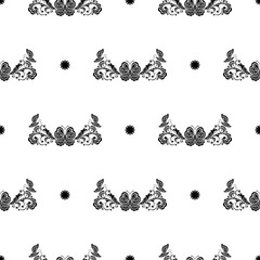 Seamless black and white pattern with flowers and monograms in Simple style