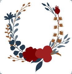 colorful fall autumn color palette floral flowers branches twigs wreath, isolated vector illustration
