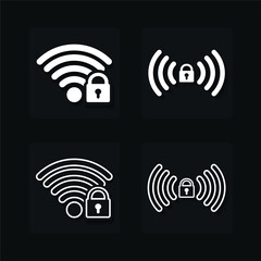 Set of wifi locked sign. Wireless Network. Password Wi-fi symbol. Isolated on dark background. Illustration vector