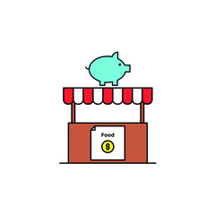 piggy bank booth Illustration. modern simple vector icon, flat graphic symbol in trendy flat design style. wallpaper. lockscreen. pattern. frame, background, backdrop, sign, logo.