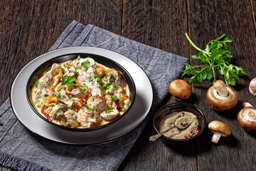 mushroom and calf liver stroganoff, top view