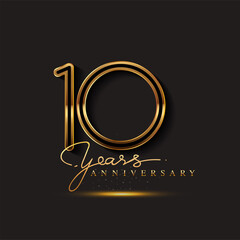 10 Years Anniversary Logo Golden Colored isolated on black background, vector design for greeting card and invitation card