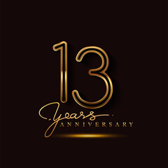 13 Years Anniversary Logo Golden Colored isolated on black background, vector design for greeting card and invitation card