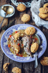 Rabbit stew with black pepper dumpling.style rustic