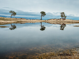 Lake Baikal in autumn. Sand dunes of Olkhon Island.