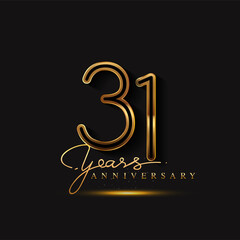 Fototapeta na wymiar 31 Years Anniversary Logo Golden Colored isolated on black background, vector design for greeting card and invitation card