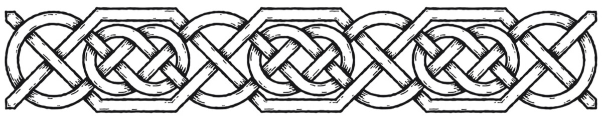 Celtic border with circles, with shadows. Linear border made with Celtic knots for use in designs for St. Patrick's Day.