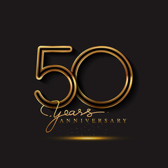 50 Years Anniversary Logo Golden Colored isolated on black background, vector design for greeting card and invitation card