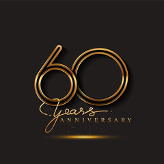 60 Years Anniversary Logo Golden Colored isolated on black background, vector design for greeting card and invitation card