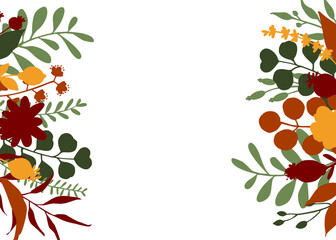 autumn fall floral twigs branches flowers frame arrangement, isolated vector illustration