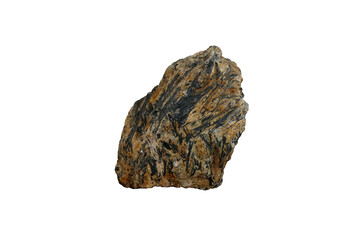 Isolated stibnite or antimonite sulfide mineral on white background. There is noise and grain...
