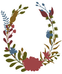 autumn fall floral twigs branches flowers frame arrangement, isolated vector illustration