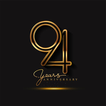 94 Years Anniversary Logo Golden Colored isolated on black background, vector design for greeting card and invitation card