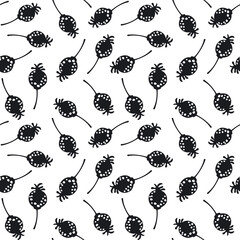 black and white floral seamless pattern, endless repeatable plant texture, vector illustration background