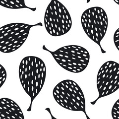 black and white floral seamless pattern, endless repeatable plant texture, vector illustration background
