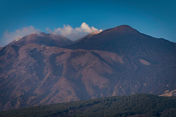The top crater of Mt Etna smoking