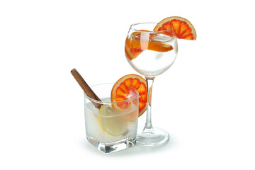 Glasses of cocktails isolated on white background
