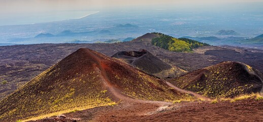 Colorful craters of Mt. Etna - the highest active volcano in Europe. 