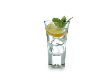 Shot with lemon slice and mint isolated on white background