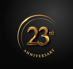 Fototapeta na wymiar 23rd Anniversary Celebration. Anniversary logo with ring and elegance golden color isolated on black background, vector design for celebration, invitation card, and greeting card.