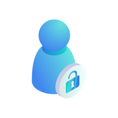 User account open web profile protection isometric icon. 3D Personal private user sign. Vector unblocked internet account symbol, protected data online service technology sign