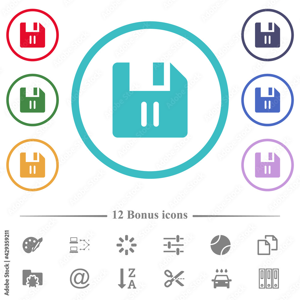 Poster file pause flat color icons in circle shape outlines
