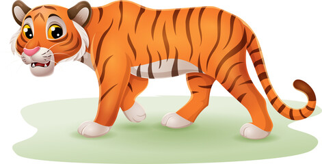 Obraz na płótnie Canvas Cartoon funny tiger in the grass