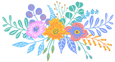 colorful floral flowers branches twigs bouquet, isolated vector illustration