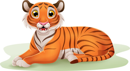 Fototapeta na wymiar Cartoon tiger sitting in the grass