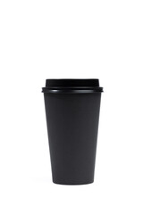 black disposable cup with lid for hot drinks isolated- Image