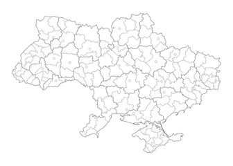 Ukraine countour map. Adninistrative division map with cities. Ukraine regions map vector design illustration. Outline style