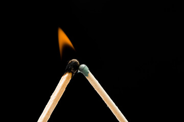 burning, warm, flare, sparks, dangerous, space, group, color, blaze, one, energy, safety, idea, lit, power, abstract, yellow, head, glow, fire, match, black, flame, burn, heat, matchstick, closeup, wo